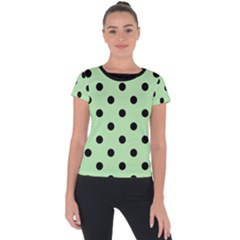 Large Black Polka Dots On Pale Green - Short Sleeve Sports Top  by FashionLane