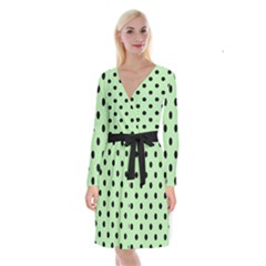 Large Black Polka Dots On Pale Green - Long Sleeve Velvet Front Wrap Dress by FashionLane