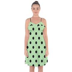 Large Black Polka Dots On Pale Green - Ruffle Detail Chiffon Dress by FashionLane