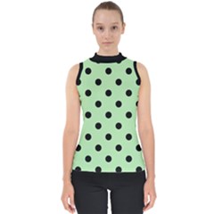 Large Black Polka Dots On Pale Green - Mock Neck Shell Top by FashionLane