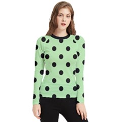 Large Black Polka Dots On Pale Green - Women s Long Sleeve Rash Guard