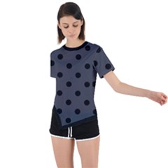 Large Black Polka Dots On Anchor Grey - Asymmetrical Short Sleeve Sports Tee by FashionLane