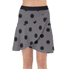 Large Black Polka Dots On Carbon Grey - Wrap Front Skirt