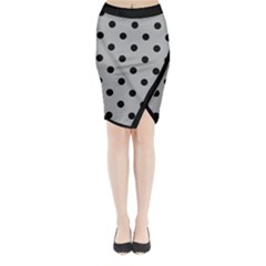 Large Black Polka Dots On Chalice Silver Grey - Midi Wrap Pencil Skirt