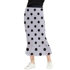 Large Black Polka Dots On Cloudy Grey - Maxi Fishtail Chiffon Skirt by FashionLane