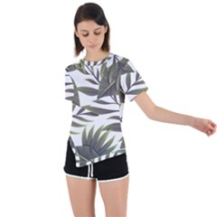 Tropical Leaves Asymmetrical Short Sleeve Sports Tee