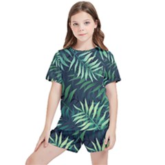 Green Leaves Kids  Tee And Sports Shorts Set