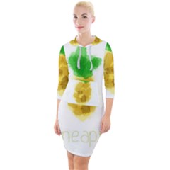 Pineapple Fruit Watercolor Painted Quarter Sleeve Hood Bodycon Dress by Mariart