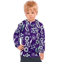 Floral Blue Pattern  Kids  Hooded Pullover by MintanArt