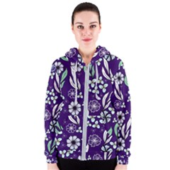 Floral Blue Pattern  Women s Zipper Hoodie by MintanArt