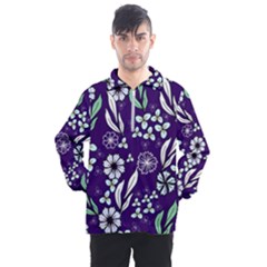 Floral Blue Pattern  Men s Half Zip Pullover by MintanArt