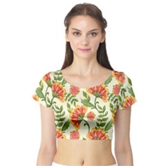 Orange Flowers Short Sleeve Crop Top by designsbymallika