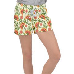 Orange Flowers Velour Lounge Shorts by designsbymallika