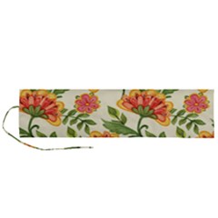 Orange Flowers Roll Up Canvas Pencil Holder (l) by designsbymallika