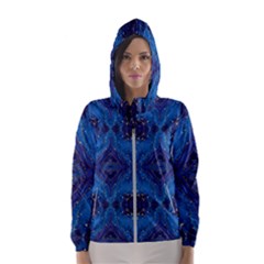 Blue Golden Marble Print Women s Hooded Windbreaker by designsbymallika