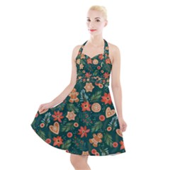 Christmas Pattern 3 Halter Party Swing Dress  by designsbymallika