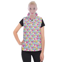 Cute Emoticon Pattern Women s Button Up Vest by designsbymallika