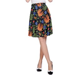 Orange Flowers Pattern A-line Skirt by designsbymallika