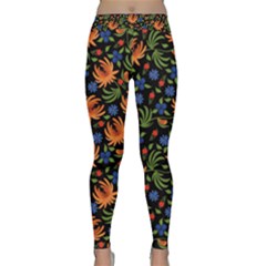 Orange Flowers Pattern Classic Yoga Leggings by designsbymallika