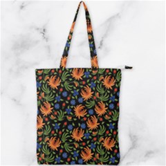 Orange Flowers Pattern Double Zip Up Tote Bag by designsbymallika