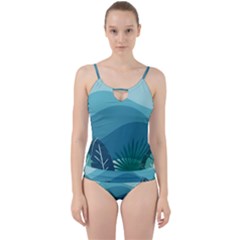 Illustration Of Palm Leaves Waves Mountain Hills Cut Out Top Tankini Set