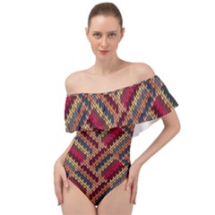 Geometric Knitting Off Shoulder Velour Bodysuit  by goljakoff