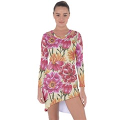 Retro Flowers Asymmetric Cut-out Shift Dress by goljakoff