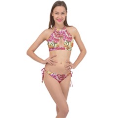 Retro Flowers Cross Front Halter Bikini Set by goljakoff