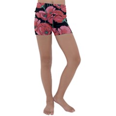 Red Flowers Kids  Lightweight Velour Yoga Shorts by goljakoff