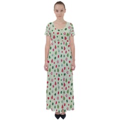 Cute Christmas Pattern High Waist Short Sleeve Maxi Dress by designsbymallika