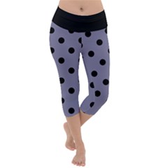 Large Black Polka Dots On Flint Grey - Lightweight Velour Capri Yoga Leggings by FashionLane