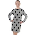 Large Black Polka Dots On Silver Cloud Grey - Long Sleeve Hoodie Dress View1