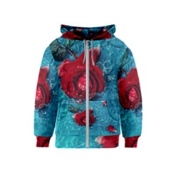 Red Roses In Water Kids  Zipper Hoodie by Audy