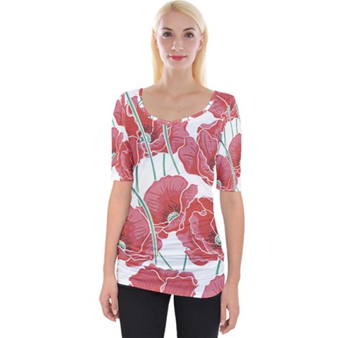 Red Poppy Flowers Wide Neckline Tee by goljakoff