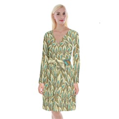 Field Leaves Long Sleeve Velvet Front Wrap Dress by goljakoff