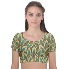 Field Leaves Velvet Short Sleeve Crop Top  by goljakoff