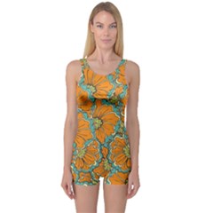 Orange Flowers One Piece Boyleg Swimsuit by goljakoff