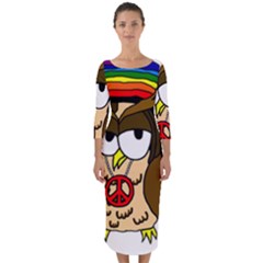  Rainbow Stoner Owl Quarter Sleeve Midi Bodycon Dress by IIPhotographyAndDesigns