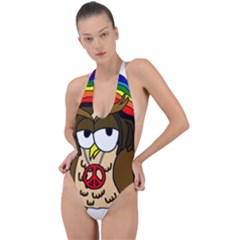  Rainbow Stoner Owl Backless Halter One Piece Swimsuit by IIPhotographyAndDesigns