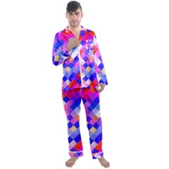 Squares Pattern Geometric Seamless Men s Long Sleeve Satin Pajamas Set by Dutashop