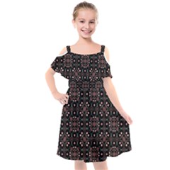 Dark Seamless Gemoetric Print Mosaic Kids  Cut Out Shoulders Chiffon Dress by dflcprintsclothing