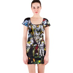 Christian Window Glass Art Print Short Sleeve Bodycon Dress by dflcprintsclothing