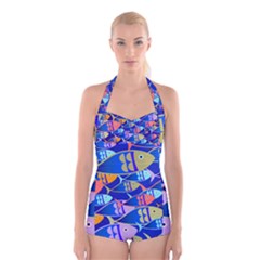 Sea Fish Illustrations Boyleg Halter Swimsuit  by Mariart