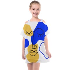 Evening Mood Face Drawing Kids  One Piece Chiffon Dress by ArtsyWishy