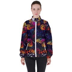 Butterfly Floral Pattern Women s High Neck Windbreaker by ArtsyWishy