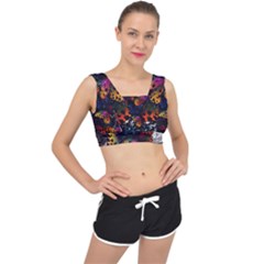 Butterfly Floral Pattern V-back Sports Bra by ArtsyWishy