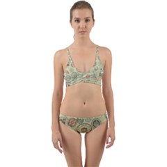 Beige Denim With Logos Wrap Around Bikini Set by ArtsyWishy