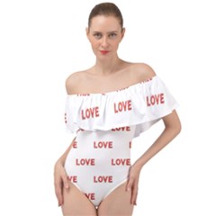 Flower Decorated Love Text Motif Print Pattern Off Shoulder Velour Bodysuit  by dflcprintsclothing