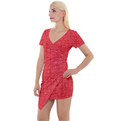 Red Denim Design  Short Sleeve Asymmetric Mini Dress by ArtsyWishy