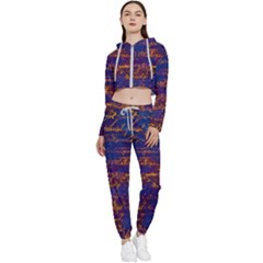 Majestic Purple And Gold Design Cropped Zip Up Lounge Set by ArtsyWishy